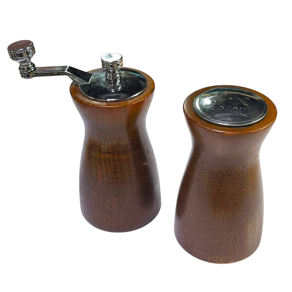 Vintage Olde Thompson Wood Pepper Mill & Salt Shaker Set 4.5" MCM